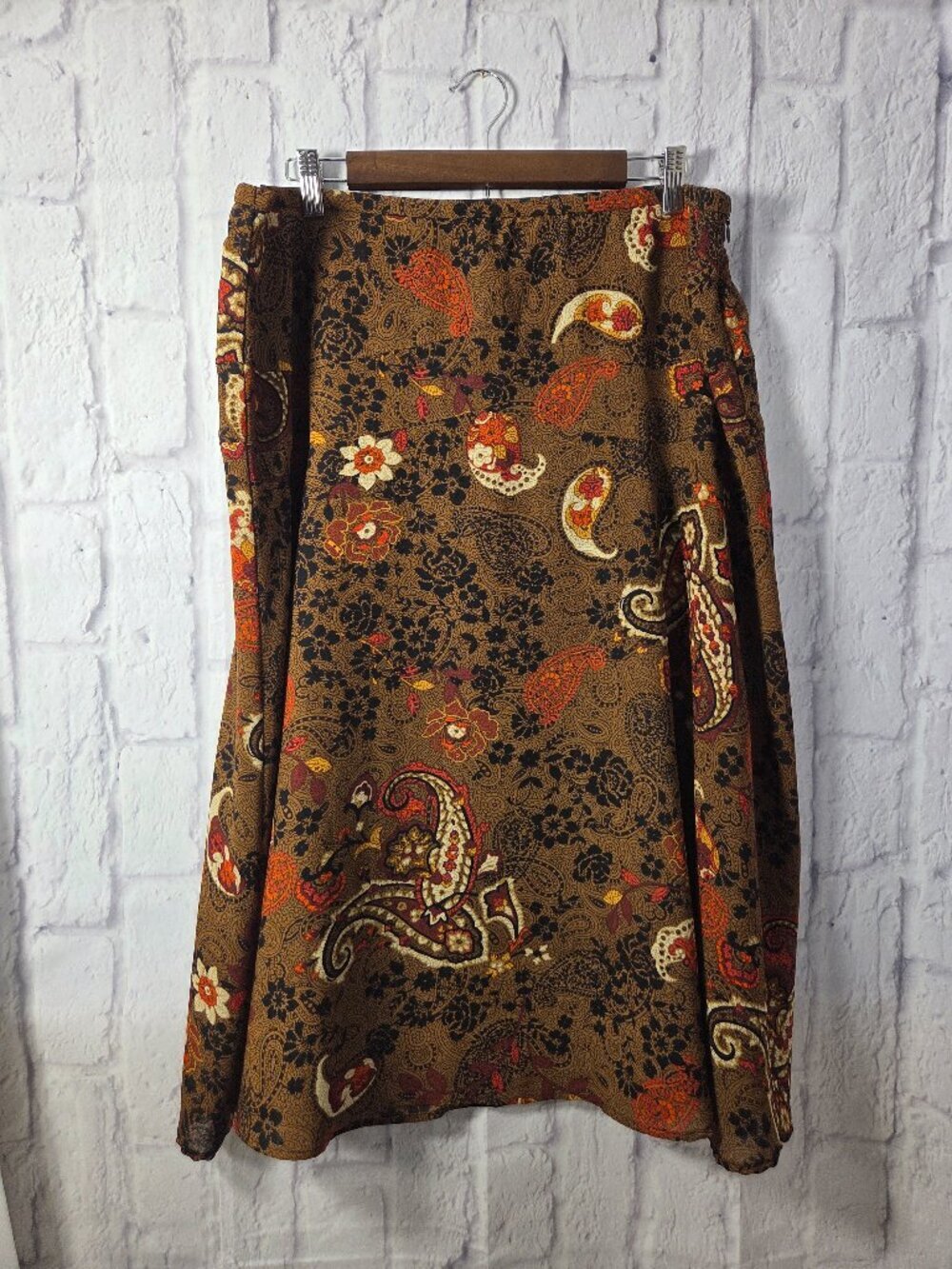 RQT Vintage XL Brown Orange Paisley Midi Skirt Forest Fairy Boho Casual Fall